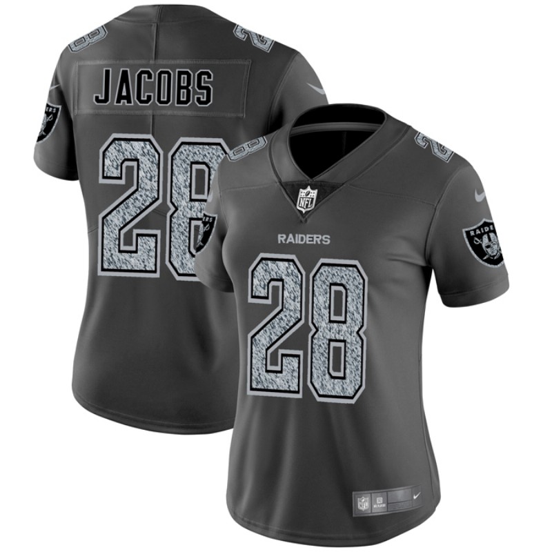 Women's Oakland Raiders #28 Josh Jacobs 2019 Gray Fashion Static Limited Stitched NFL Jersey(Run Small)