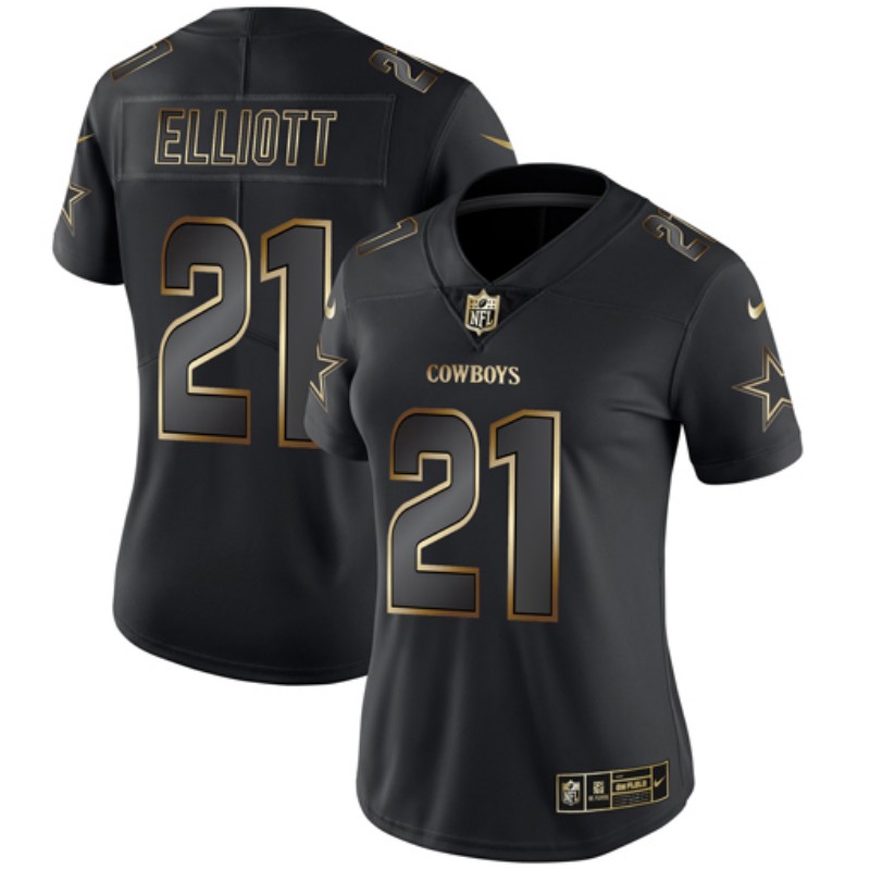 Women's Dallas Cowboys #21 Ezekiel Elliott 2019 Black Gold Edition Stitched NFL Jersey(Run Small)