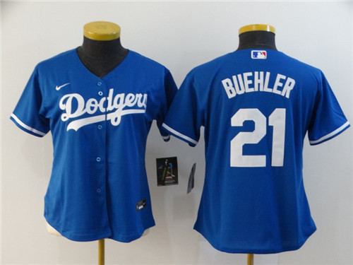 Women's Los Angeles Dodgers #21 Walker Buehler Blue Cool Base Stitched MLB Jersey(Run Small)