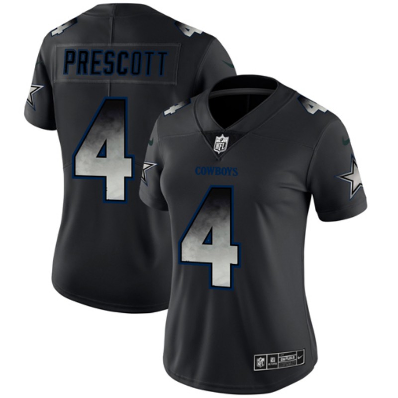 Women's Dallas Cowboys #4 Dak Prescott Black 2019 Smoke Fashion Limited Stitched NFL Jersey(Run Small)