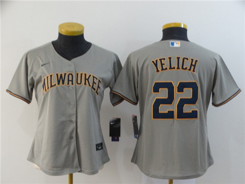 Women's Milwaukee Brewers #22 Christian Yelich Grey Cool Base Stitched MLB Jersey(Run Small)