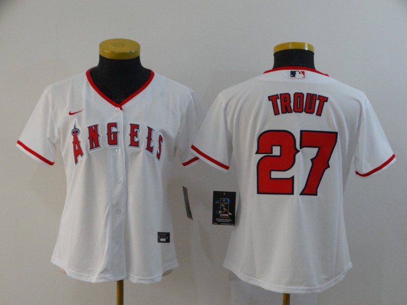 Women's Los Angeles Angels #27 Mike Trout White Cool Base Stitched MLB Jersey