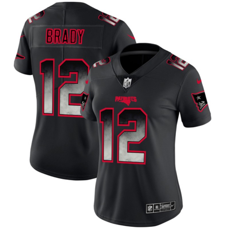 Women's New England Patriots #12 Tom Brady Black 2019 Smoke Fashion Limited Stitched NFL Jersey(Run Small)