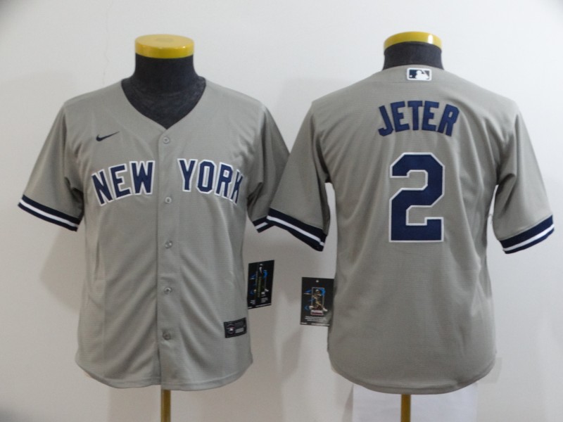 Women's New York Yankees #2 Derek Jeter Grey Cool Base Stitched MLB Jersey(Run Small)