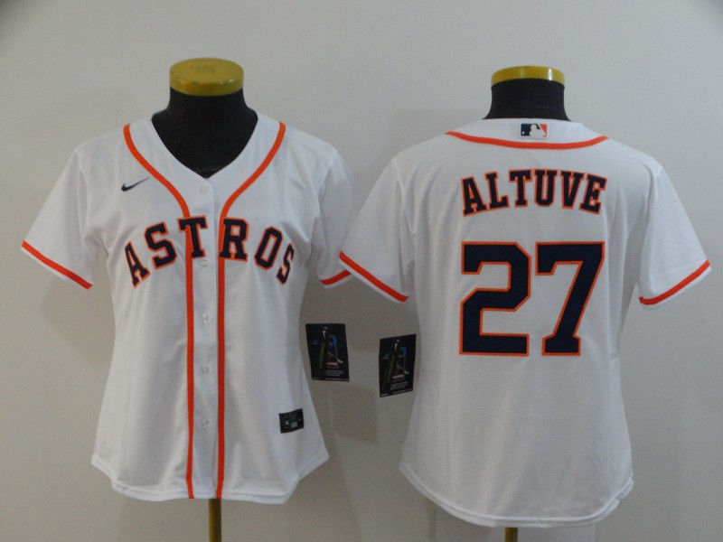 Women's Houston Astros #27 Jose Altuve 2020 White Cool Base Stitched MLB Jersey(Run Small)