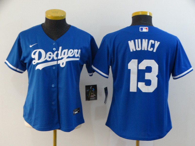 Women's Los Angeles Dodgers #13 Max Muncy Blue Cool Base Stitched MLB Jersey(Run Small)