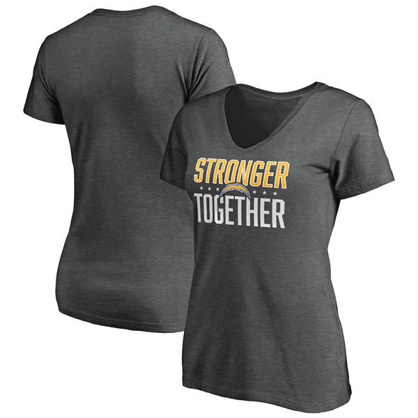 Women's Los Angeles Chargers Heather Stronger Together Space Dye V-Neck T-Shirt(Run Small)