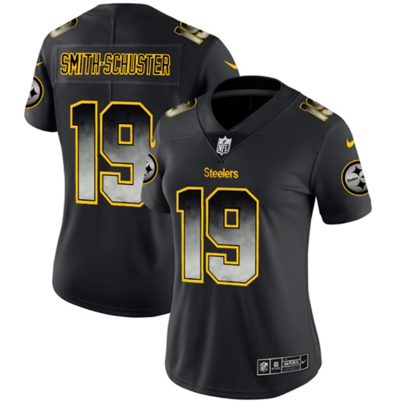 Women's Pittsburgh Steelers #19 JuJu Smith-Schuster Black 2019 Smoke Fashion Limited Stitched NFL Jersey(Run Small)