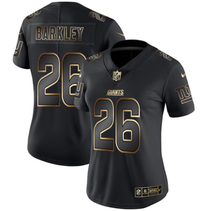 Women's New York Giants #26 Saquon Barkley 2019 Black Gold Edition Stitched NFL Jersey(Run Small)