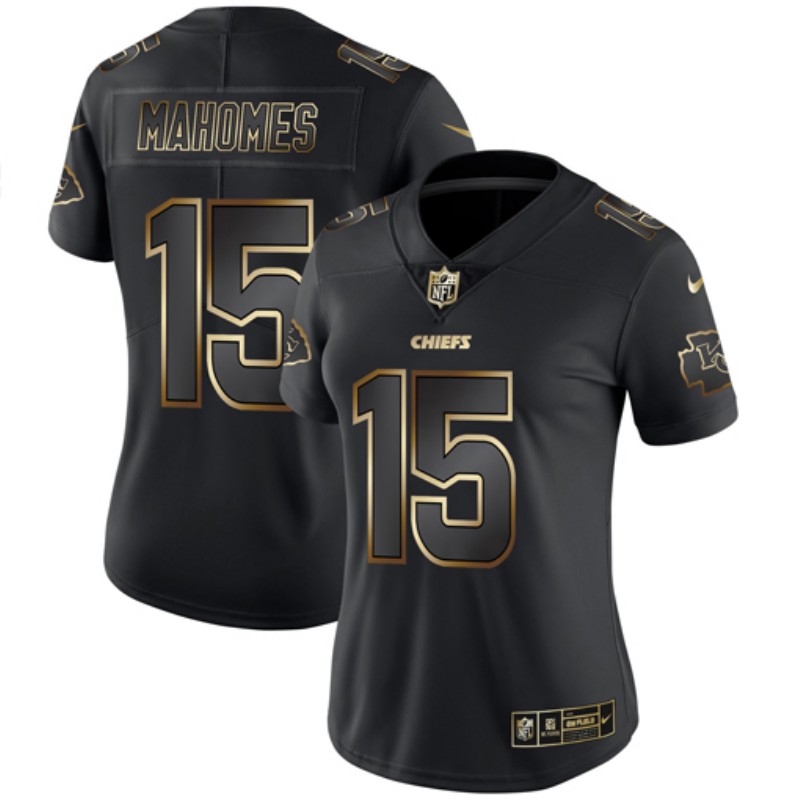 Women's Kansas City Chiefs #15 Patrick Mahomes 2019 Black Gold Edition Stitched NFL Jersey(Run Small)