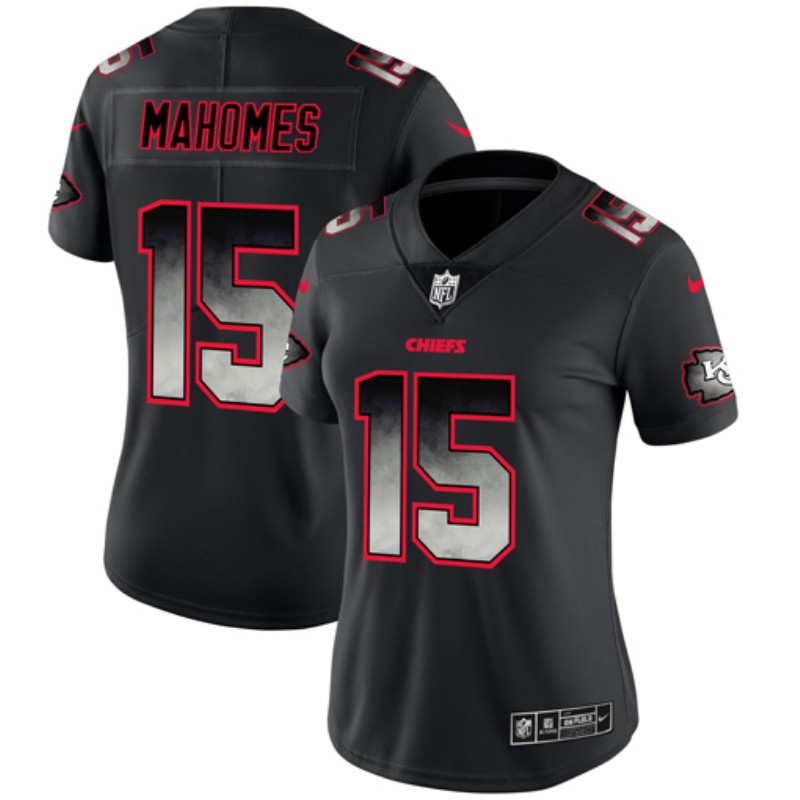 Women's Kansas City Chiefs #15 Patrick Mahomes Black 2019 Smoke Fashion Limited Stitched NFL Jersey(Run Small)