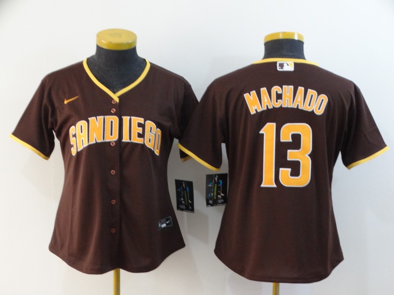 Women's San Diego Padres #13 Manny Machado Brown Cool Base Stitched MLB Jersey(Run Small)