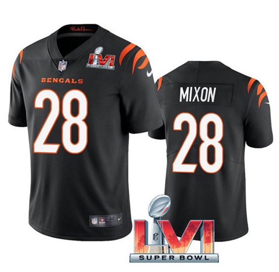 Women's Cincinnati Bengals #28 Joe Mixon 2022 Black Super Bowl LVI Vapor Limited Stitched Jersey(Run Small)
