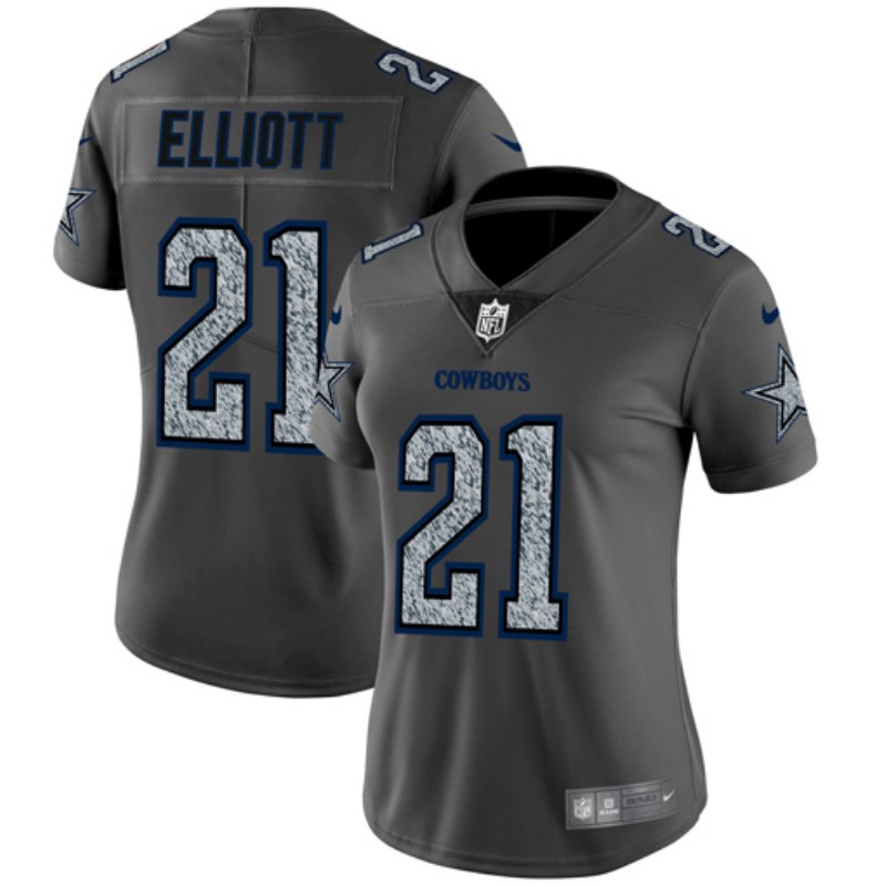 Women's Dallas Cowboys #21 Ezekiel Elliott 2019 Gray Fashion Static Limited Stitched NFL Jersey(Run Small)