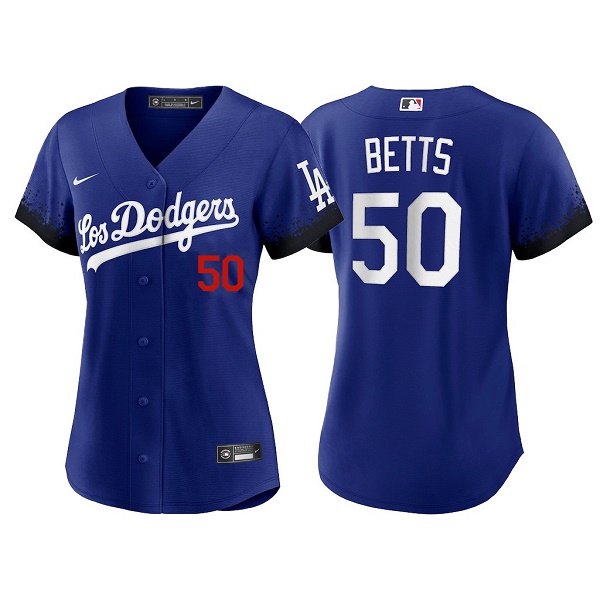 Women's Los Angeles Dodgers #50 Mookie Betts 2021 Royal City Connect Cool Base Stitched Baseball Jersey(Run Small)