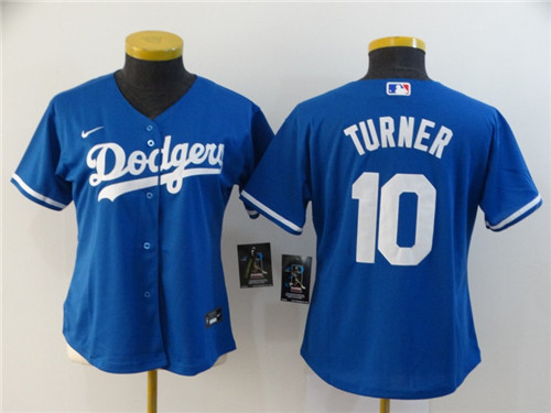 Women's Los Angeles Dodgers #10 Justin Turner Blue Cool Base Stitched MLB Jersey(Run Small)
