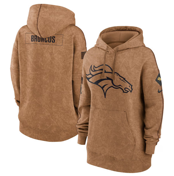 Women's Denver Broncos 2023 Brown Salute to Service Pullover Hoodie(Run Small)