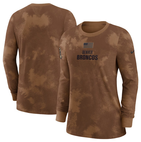 Women's Denver Broncos Brown 2023 Salute To Service Long Sleeve T-Shirt(Run Small)
