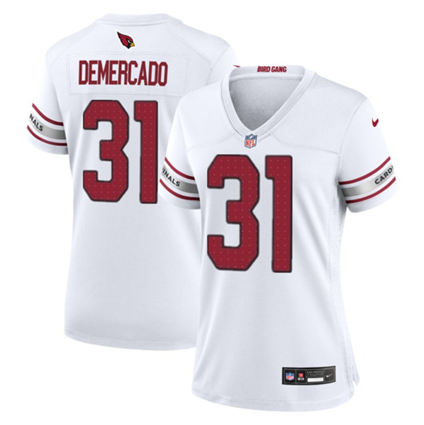 Women's Arizona Cardinals #31 Emari Demercado White 2023 Football Stitched Jersey(Run Small)