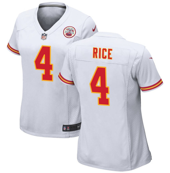 Women's Kansas City Chiefs #4 Rashee Rice White Football Stitched Jersey(Run Small)