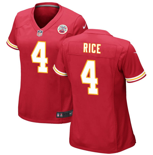Women's Kansas City Chiefs #4 Rashee Rice Red Football Stitched Jersey(Run Small)