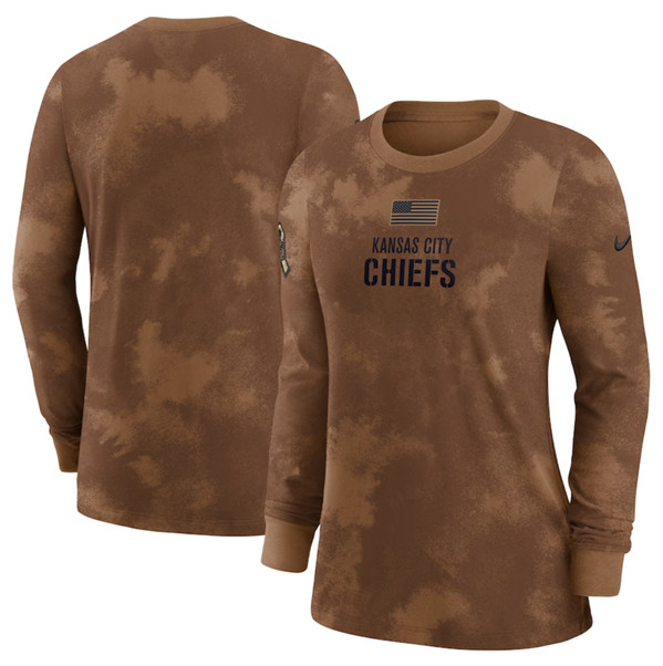 Women's Kansas City Chiefs Brown 2023 Salute To Service Long Sleeve T-Shirt(Run Small)