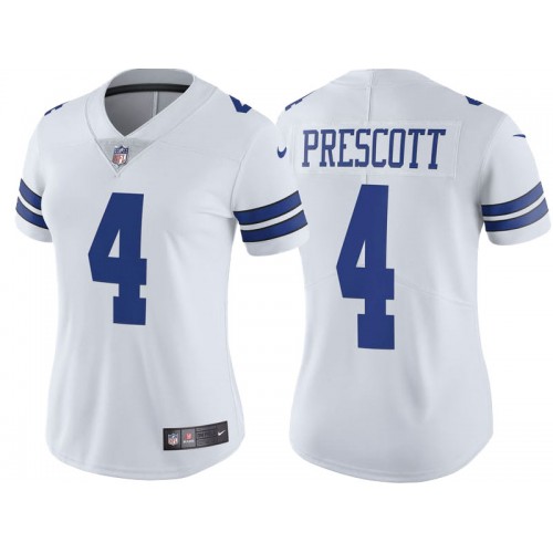 Women's Dallas Cowboys #4 Dak Prescott White Vapor Untouchable Limited Stitched Jersey(Run Small）