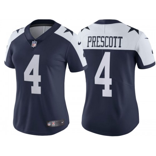 Women's Dallas Cowboys #4 Dak Prescott Navy Thanksgiving Limited Stitched Jersey(Run Small）
