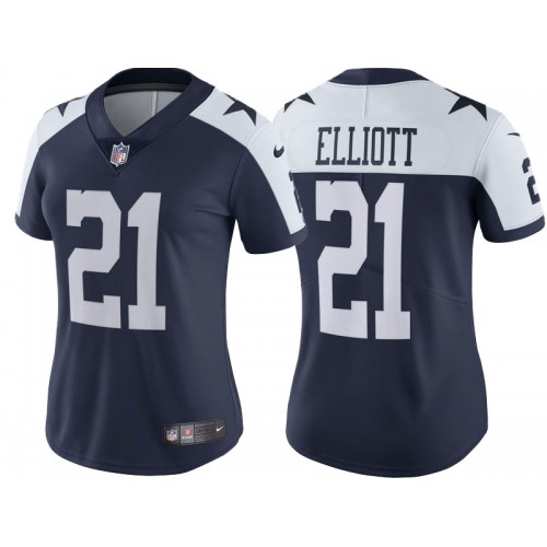 Women's Dallas Cowboys #21 Ezekiel Elliott Navy Thanksgiving Limited Stitched Jersey(Run Small）