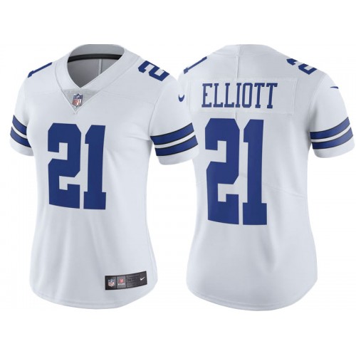 Women's Dallas Cowboys #21 Ezekiel Elliott White Limited Stitched Jersey(Run Small）