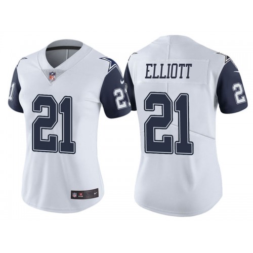 Women's Dallas Cowboys #21 Ezekiel Elliott White Vapor Untouchable Limited Stitched Jersey(Run Small）