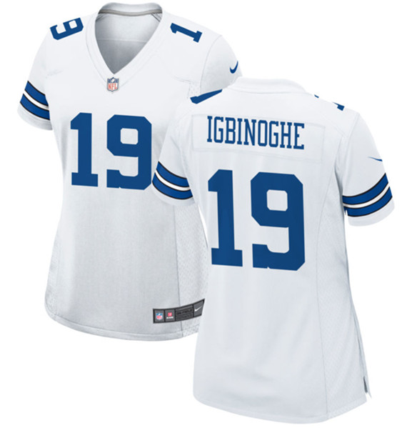 Women's Dallas Cowboys #19 Noah Igbinoghene White Football Stitched Jersey(Run Small)