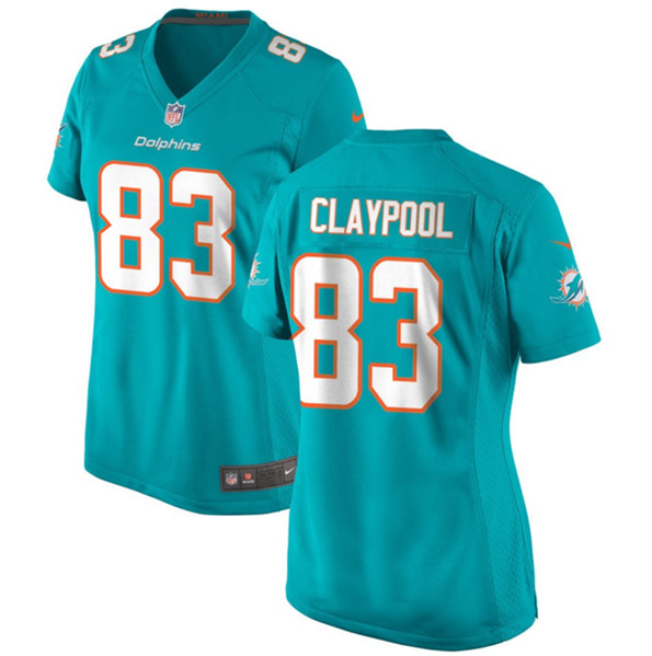 Women's Miami Dolphins #83 Chase Claypool Aqua Football Stitched Jersey(Run Small)