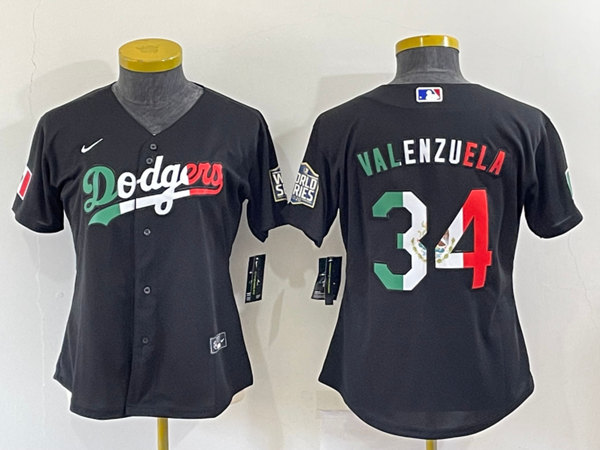 Women's Los Angeles Dodgers #34 Toro Valenzuela Black Cool Base Stitched Jersey(Run Small)