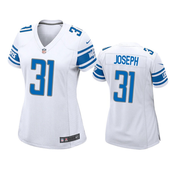 Women's Detroit Lions #31 Kerby Joseph White Football Stitched Jersey(Run Smaller)
