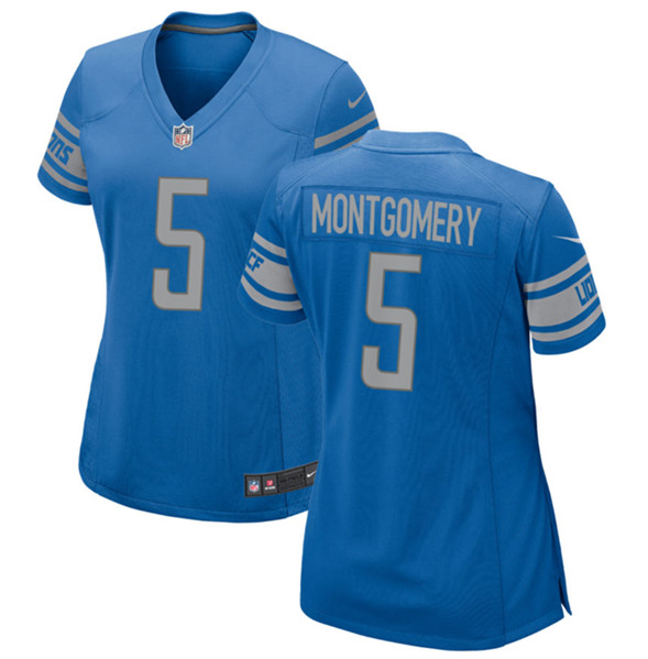 Women's Detroit Lions #5 David Montgomery Blue Football Stitched Jersey(Run Smaller)