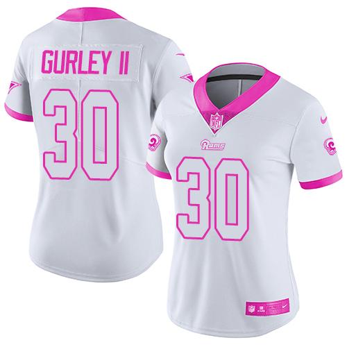 Nike Rams #30 Todd Gurley II White/Pink Women's Stitched NFL Limited Rush Fashion Jersey