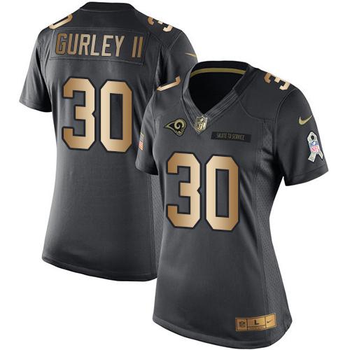 Nike Rams #30 Todd Gurley II Black Women's Stitched NFL Limited Gold Salute to Service Jersey