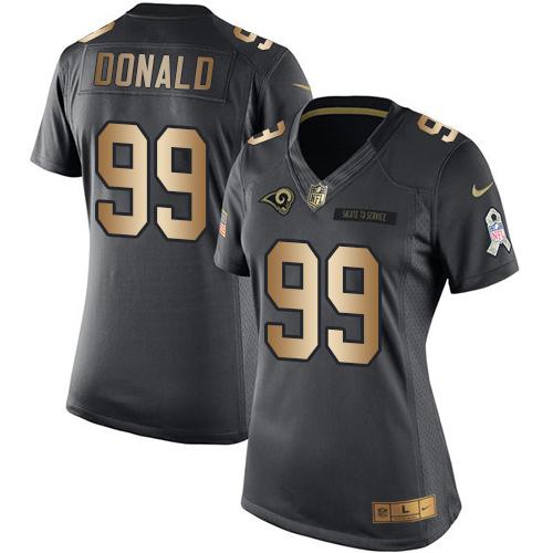Nike Rams #99 Aaron Donald Black Women's Stitched NFL Limited Gold Salute to Service Jersey