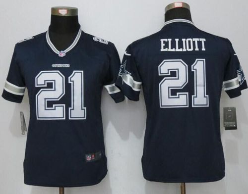 Nike Cowboys #21 Ezekiel Elliott Navy Blue Team Color Women's Stitched Limited Jersey(Run Smaller)