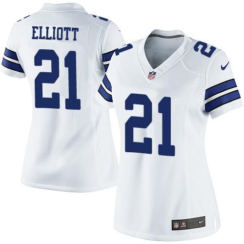 Nike Cowboys #21 Ezekiel Elliott White Women's Stitched NFL Limited Jersey