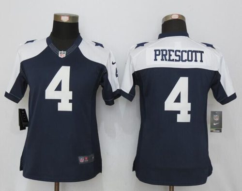 Nike Cowboys #4 Dak Prescott Navy Blue Thanksgiving Throwback Women's Stitched NFL Limited Jersey