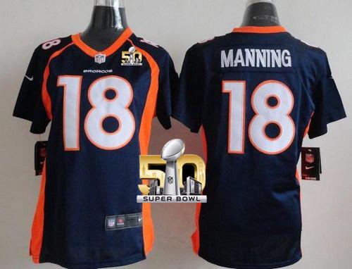 Nike Broncos #18 Peyton Manning Blue Alternate Super Bowl 50 Women's Stitched NFL New Elite Jersey