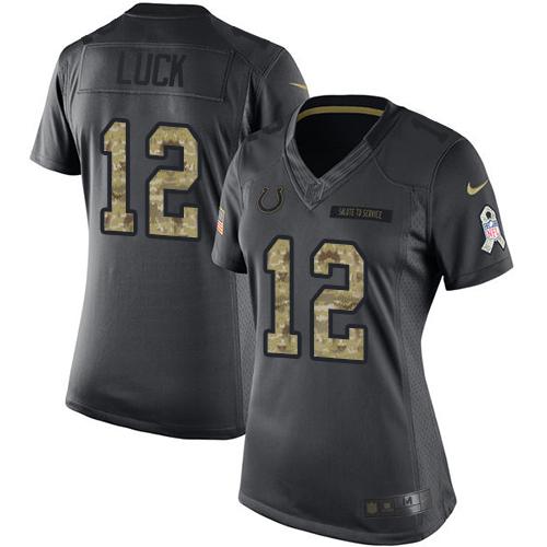 Nike Colts #12 Andrew Luck Black Women's Stitched NFL Limited 2016 Salute to Service Jersey