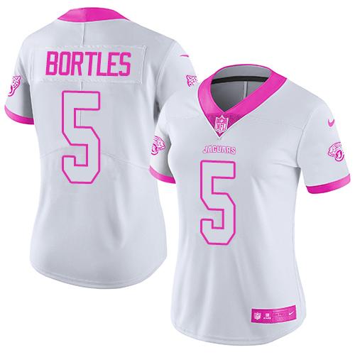 Nike Jaguars #5 Blake Bortles White/Pink Women's Stitched NFL Limited Rush Fashion Jersey
