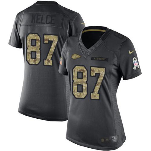 Nike Chiefs #87 Travis Kelce Black Women's Stitched NFL Limited 2016 Salute to Service Jersey