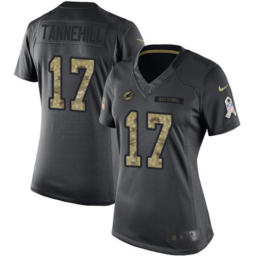 Nike Dolphins #17 Ryan Tannehill Black Women's Stitched NFL Limited 2016 Salute to Service Jersey