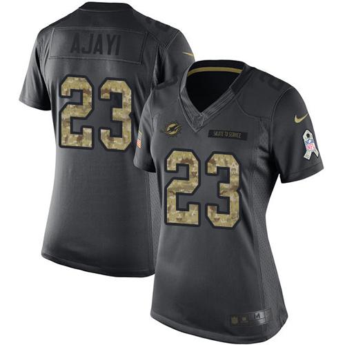 Nike Dolphins #23 Jay Ajayi Black Women's Stitched NFL Limited 2016 Salute to Service Jersey