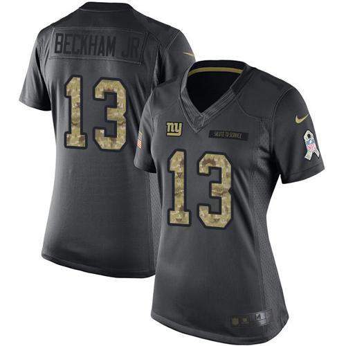 Nike Giants #13 Odell Beckham Jr Black Women's Stitched NFL Limited 2016 Salute to Service Jersey