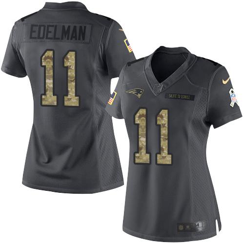 Nike Patriots #11 Julian Edelman Black Women's Stitched NFL Limited 2016 Salute to Service Jersey